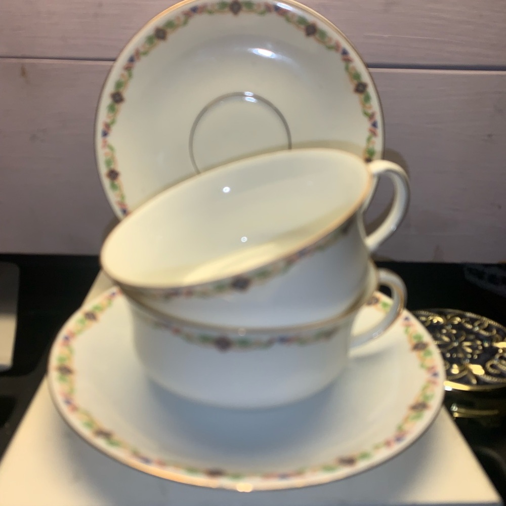 (2) Antique MZ Austria China Hapsburg Electra Teacup & Saucer Sets